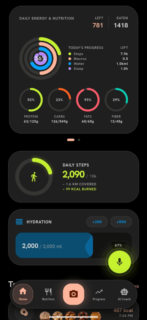 Proteinix home dashboard